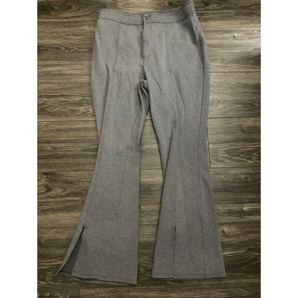 Maeve by Anthropologie Seamed Flare Pants Ankle Slit Womens 14 Gray Knit Tweed